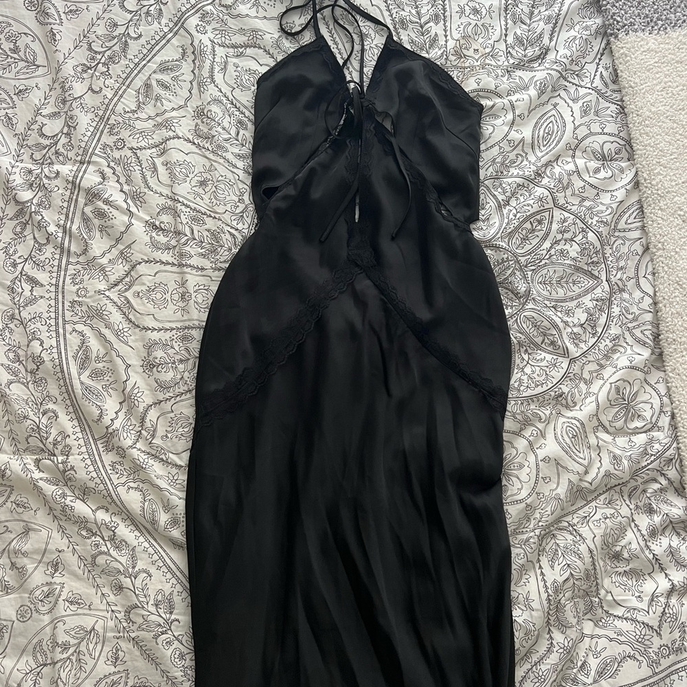 Peppermayo Black Backless Satin Slip Dress